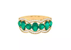 Statement Emerald Wedding Band Ring with Diamond By Virica Jewels