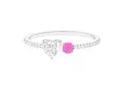 Minimal Heart Shape Moissanite Toi Et Moi Ring with Pink Sapphire