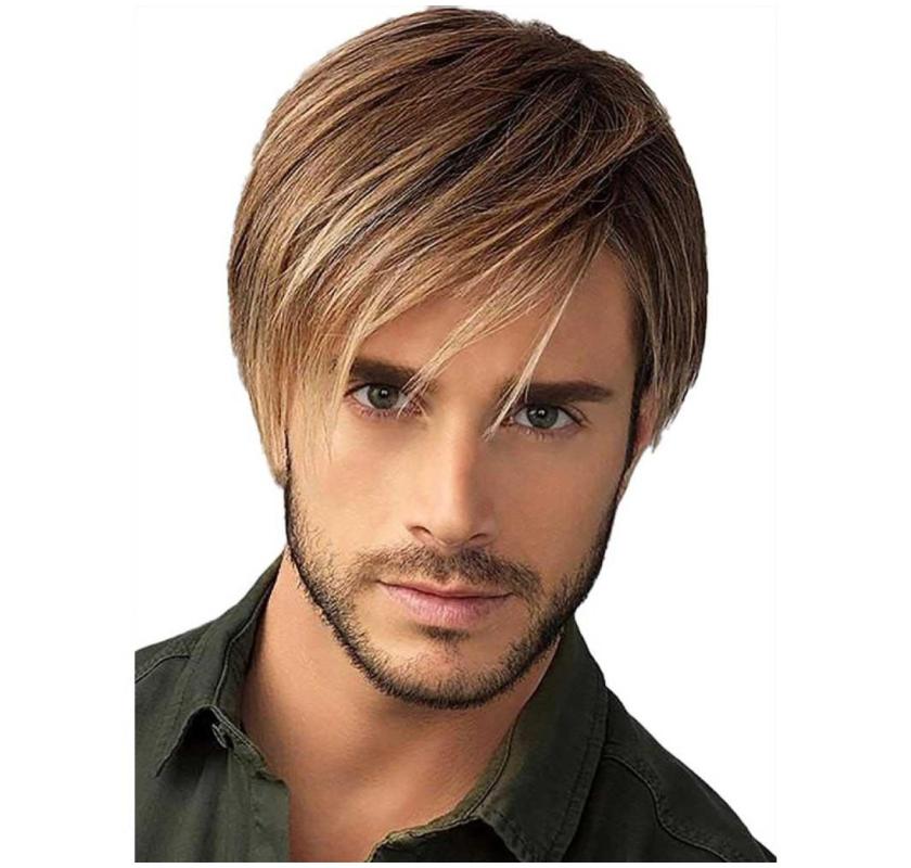 Ombre Blonde Brown Short Straight Layered Hair for Male Wigs
